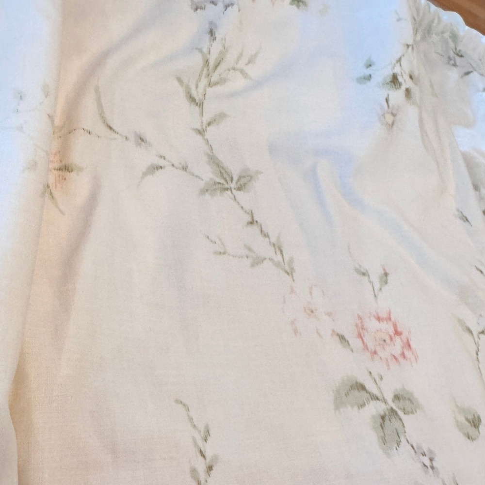 Shabby Chic Floral Kitchen Valance Set Two Rod Pocket Pink Trim Curtain 12' LONG - Picture 4 of 7